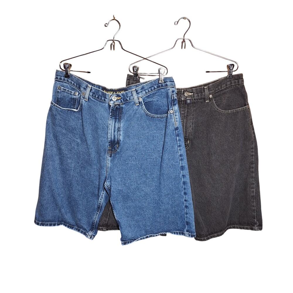 Nautica lot of 2 mens Baggy loose Y2K jean shorts skater punk black blue denim